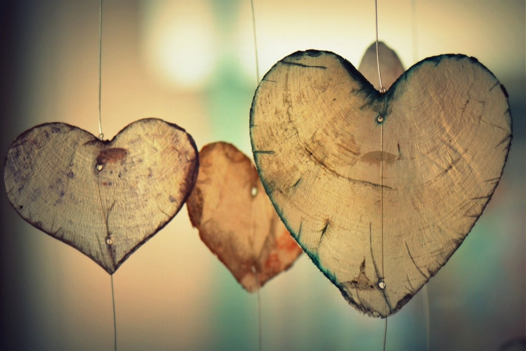 coeurs en bois suspendus à un fil Saint-Valentin mobile lumière