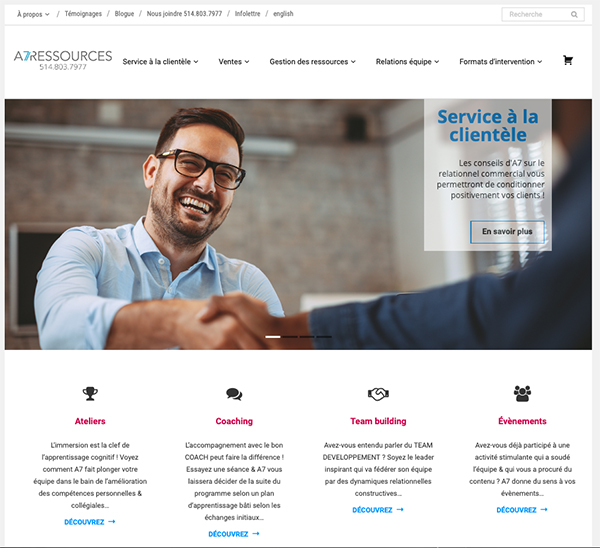 Page d'accueuil du site A7ressources
