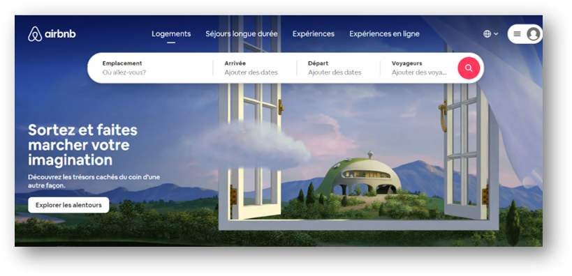 Page d'accueil de la compagnie Airbnb